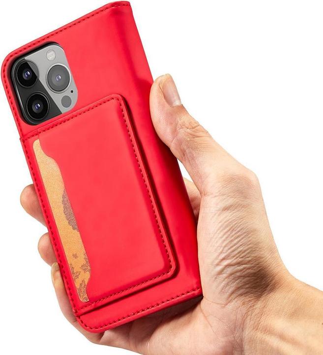 Produktbild Hurtel Magnet Card Case Hülle für iPhone 14 Flip Cover Wallet Stand rot (Apple iPhone 14)