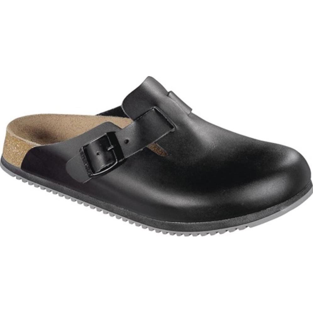 Birkenstock, Unisex, Hausschuhe, Boston Super Grip Naturleder Schmal, Schwarz, (37)