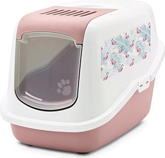 Savic Kattenbak Nestor Impression Flamingo Roze / Wit (Cat litter tray open)