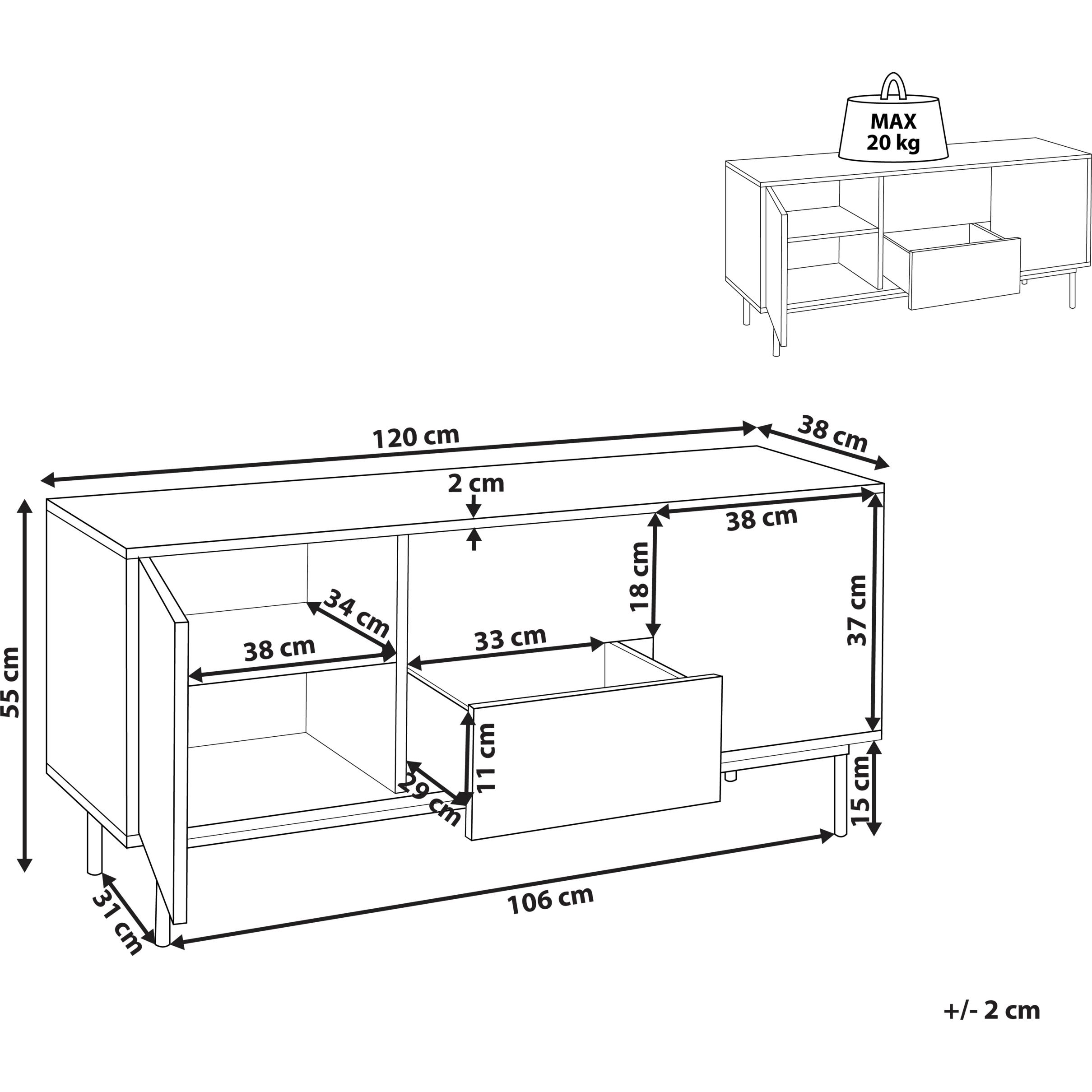 Thumbnail - Beliani, Kommode + Sideboard, Sideboard dunkler Holzfarbton / schwarz 2 Schubladen 2 Türen OKLAND (120 x 38 x 55 cm)