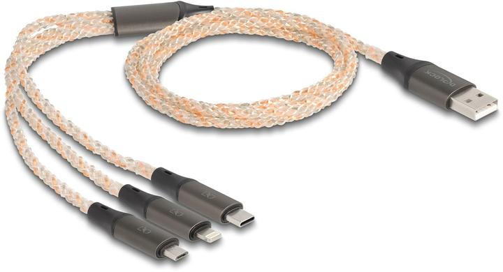 Produktbild Delock USB RGB Ladekabel 3 in 1 Typ-A zu Lightning / Micro U (1.20 m, USB 2.0)