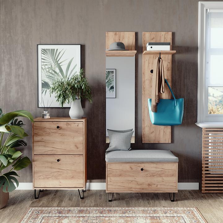 Produktbild Vicco Garderobenset Siri, Goldkraft Eiche, Set mit Wandgarderoben, Sitzbank und Schuhschrank