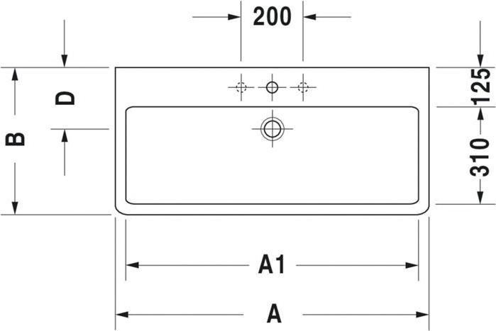 Actual product image Duravit Washbasin VERO w ÜL HLB 1200x470mm 2 tap holes white (470 mm, 1200 mm)