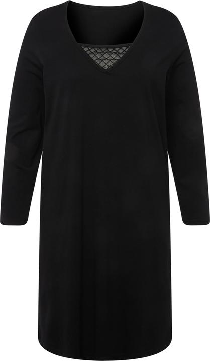 Image du produit Ulla Popken Chemise de nuit à col en V et manches longues, empiècement en velours/mesh (42, 44)