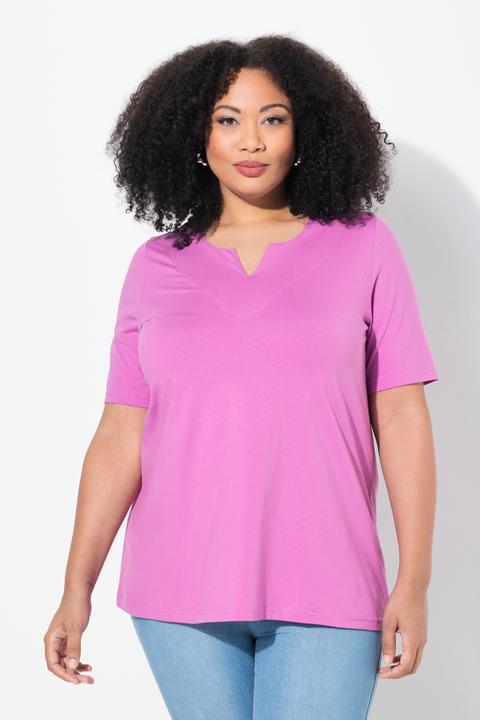 Immagine prodotto Ulla Popken T-shirt dal taglio svasato con scollo a tunica e mezze maniche (42, 44)