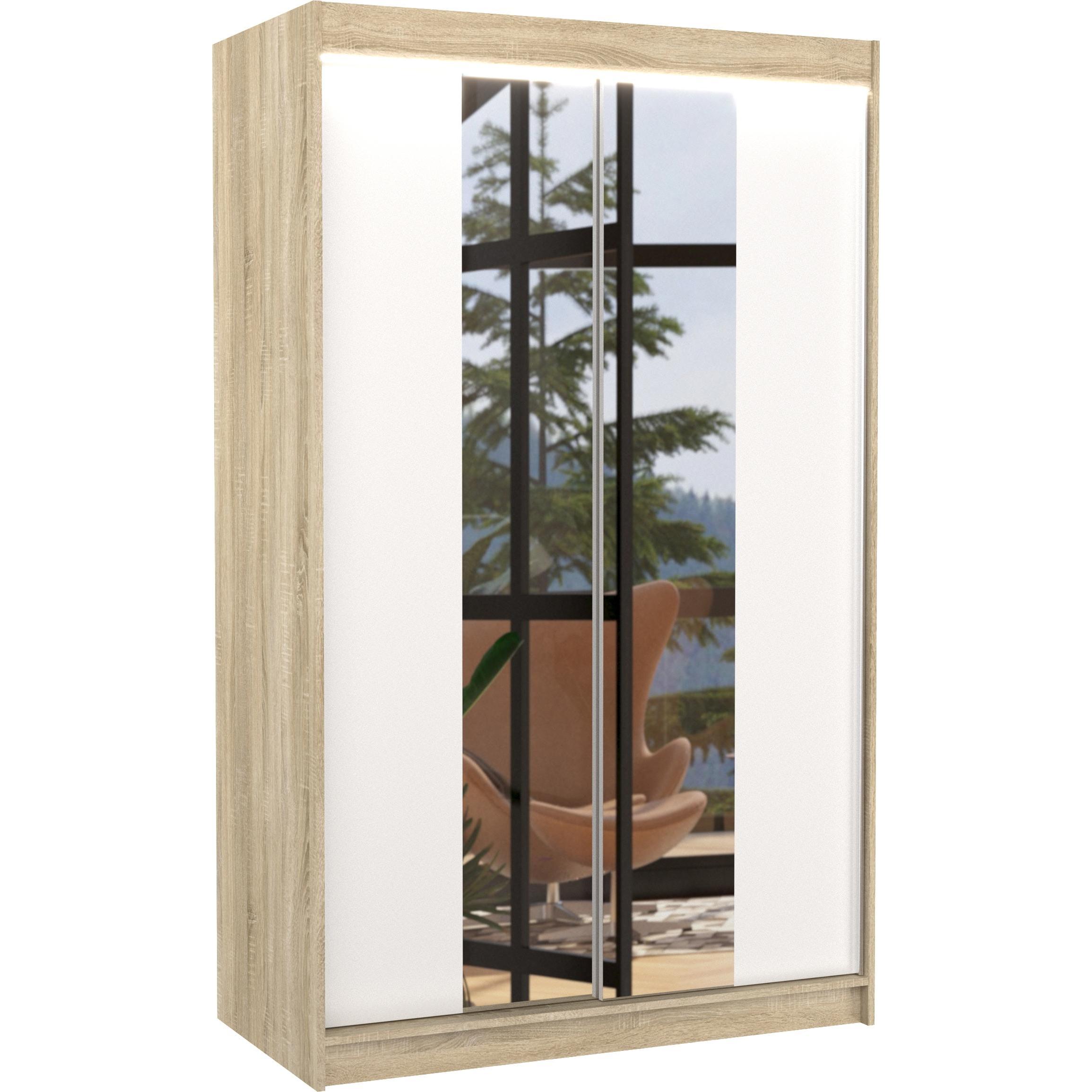 ADRK Furniture, Kleiderschrank, Verschiebbarer Kleiderschrank mit Spiegel und Beleuchtung LED MARVIN 120 (120 x 58 x 200...