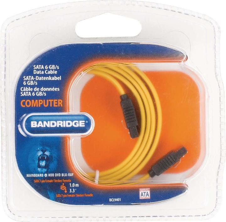 Actual product image Bandridge BCL9401 SATA data cable 6 GB/S 7-pin socket 1 m Yellow