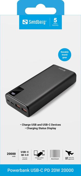 Produktbild Sandberg Powerbank (20000 mAh, 20 W, 74 Wh)