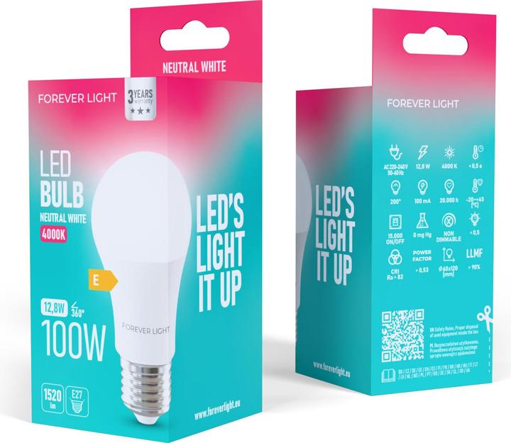 Actual product image Forever Light LED Bulb E27 A60 12.8W 1520lm 4000K class E (E27, 1520 lm)