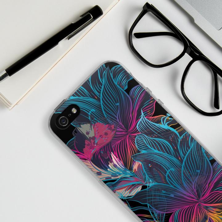 Produktbild DeinDesign Silikon Hülle für Apple iPhone 5 Handyhülle Case Smartphone Schutzhülle Blumen Neon bunt (Apple iPhone 5)