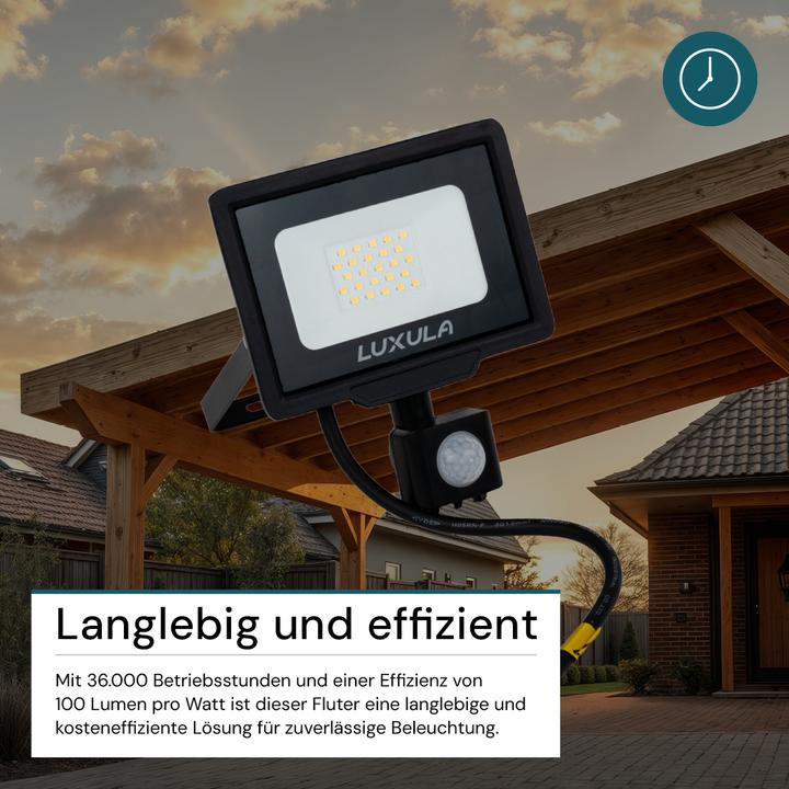Actual product image Luxula LED floodlight with motion detector, EEK: F, 20W, 2000lm, 4000K, black (2000 lm, IP65)