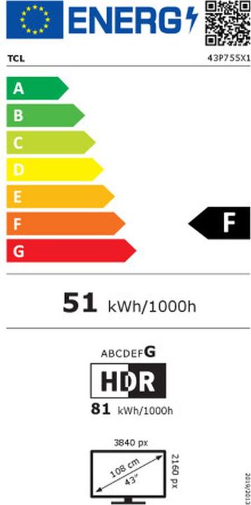 Label énergétique TCL 43P755 (43", LED, 4K, 2024)