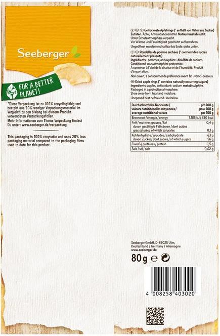 Immagine prodotto Seeberger Anelli di mela (80 g)