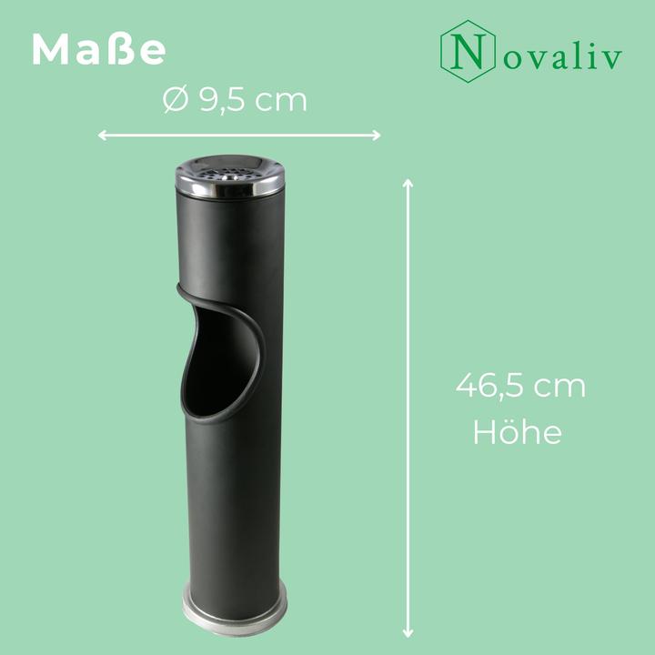 Produktbild Novaliv Standaschenbecher für draussen Schwarz 46,5cm hoch 9,5cm Ø 2in1 für Müll- und Zigarettenabfäl