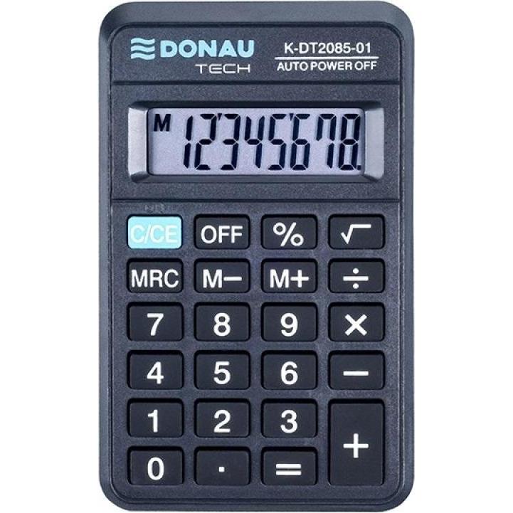 Donau Nero Calcolatrice, Calcolatrice Tascabile Tech, 8 Cifre, Display, Dimensioni 114X69x19 Mm, (Batterie)