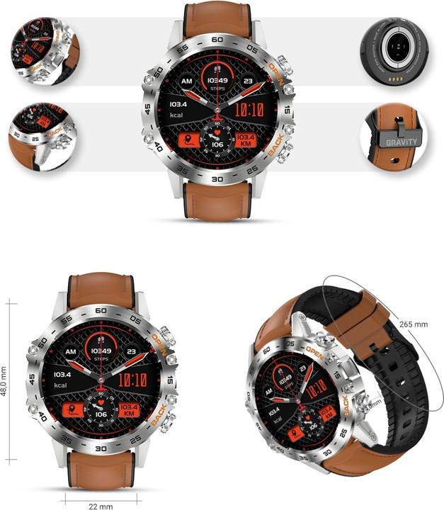 Produktbild Gravity SMARTWATCH MĘSKI GT9-8 - WYKONYWANIE POŁĄCZEŃ, CIŚNIENIOMIERZ (sg021h)