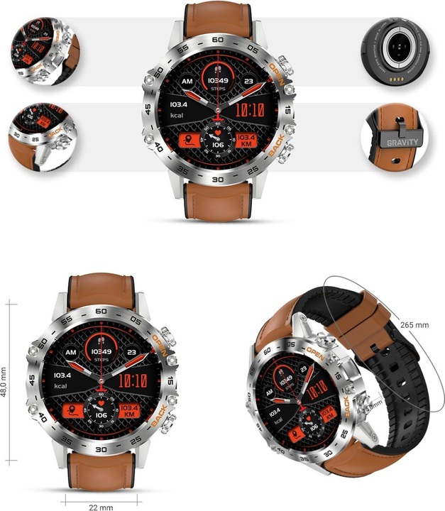 Immagine prodotto Gravity SMARTWATCH MĘSKI GT9-8 - WYKONYWANIE POŁĄCZEŃ, CIŚNIENIOMIERZ (sg021h)