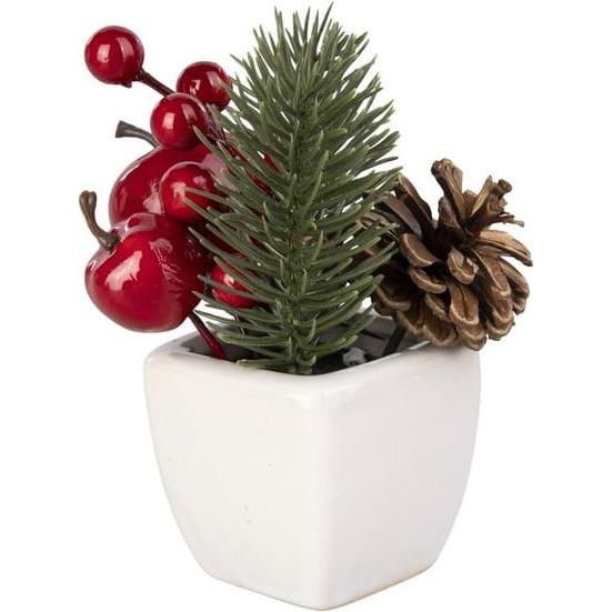 DPI, Weihnachtsdeko, Weihnachts-Kunstblumen Arrangement - mit Topf - ca. 12 cm - 1 Stück