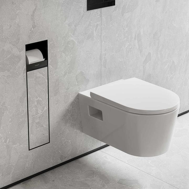 Actual product image hansgrohe HG Toilet brush holder XtraStoris Roc EB w PapHal. u tile. door matt black