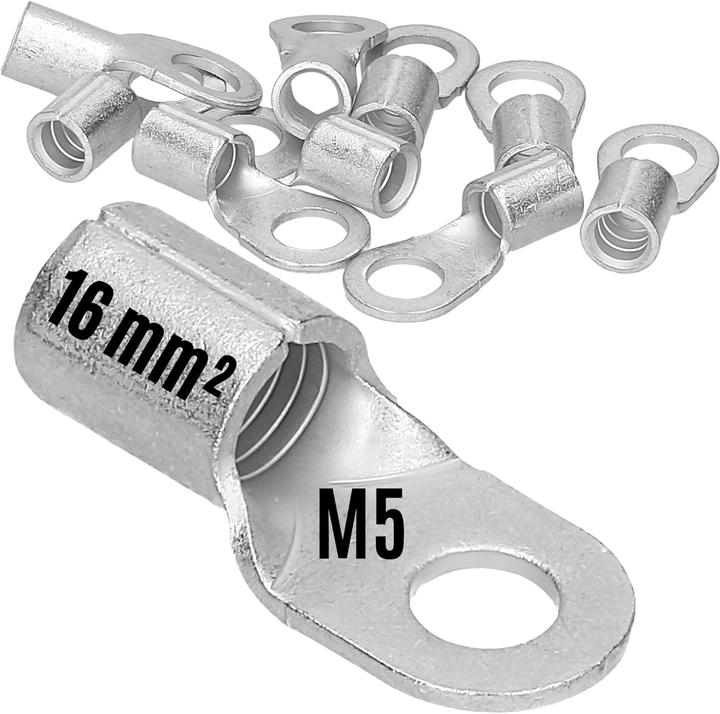 Actual product image Kalitec 10 pieces Q16-5 crimp cable lug 16mm² M5 I Uninsulated I Mandrel crimping I For multi-, fine- and