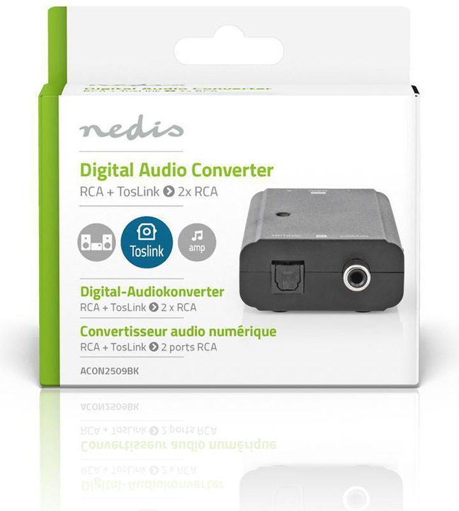 Immagine prodotto Nedis Connessioni a 2 vie del convertitore audio digitale - Ingresso: 1x S / PDIF (RCA) jack / 1x TosLink (0.05 m, Ottico)