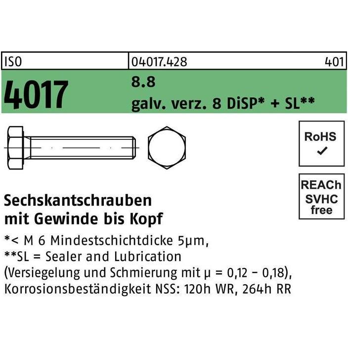 Bufab, Schrauben, Sechskantschraube ISO 4017 VG M 8 x 25 8.8 galvanisch verzinkt 8 DiSP+SL (200 Schrauben pro Stück)