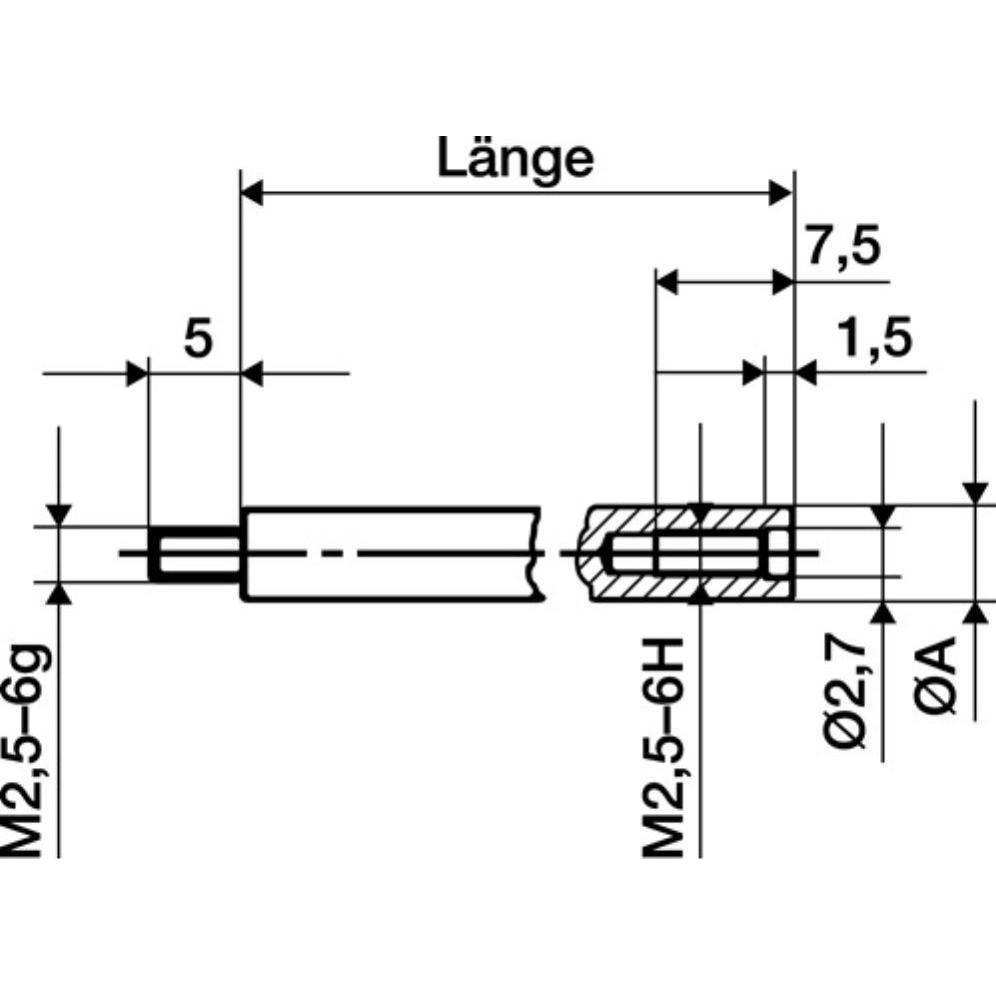 Käfer, Messlehre, Verlängerungsstück Länge 50 mm Messbolzen-Ø 4 mm passend zu Messuhren (5 cm)