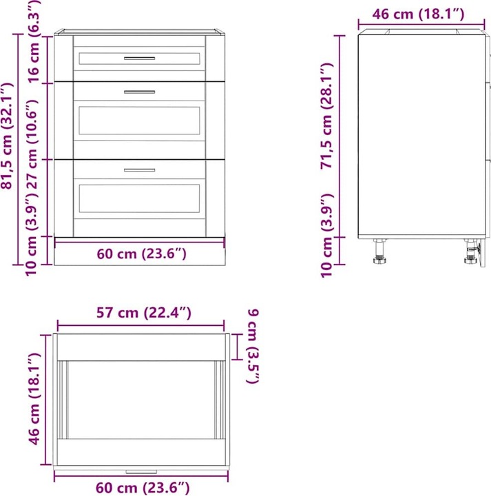 Actual product image VidaXL Kitchen base unit Porto White Wood-based sink base unit (60 x 46 x 81.5 cm)