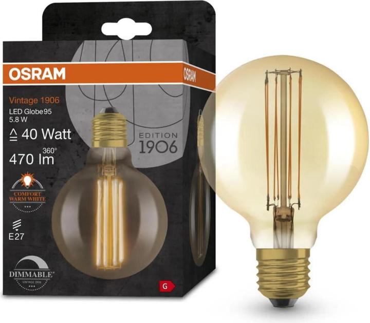 Produktbild Osram Vintage 1906 Led Classic Slim Filament Globe (E27, 5.80 W, 470 lm, 1 x, G)