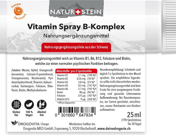 Valori nutrizionali e ingredienti Naturstein Vitamin Spray B-Komplex (1 Pezzo/i, Getto vaporizzato, 41 g)