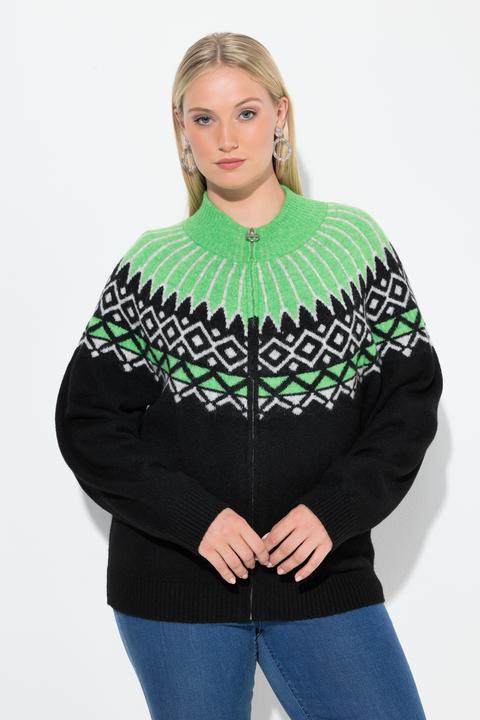 Produktbild Ulla Popken Norweger-Strickjacke, Stehkragen, Reissverschluss, Langarm (54, 56)