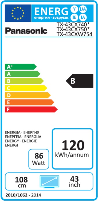 Label énergétique Panasonic Tx-43cxw754 (43", 4K)