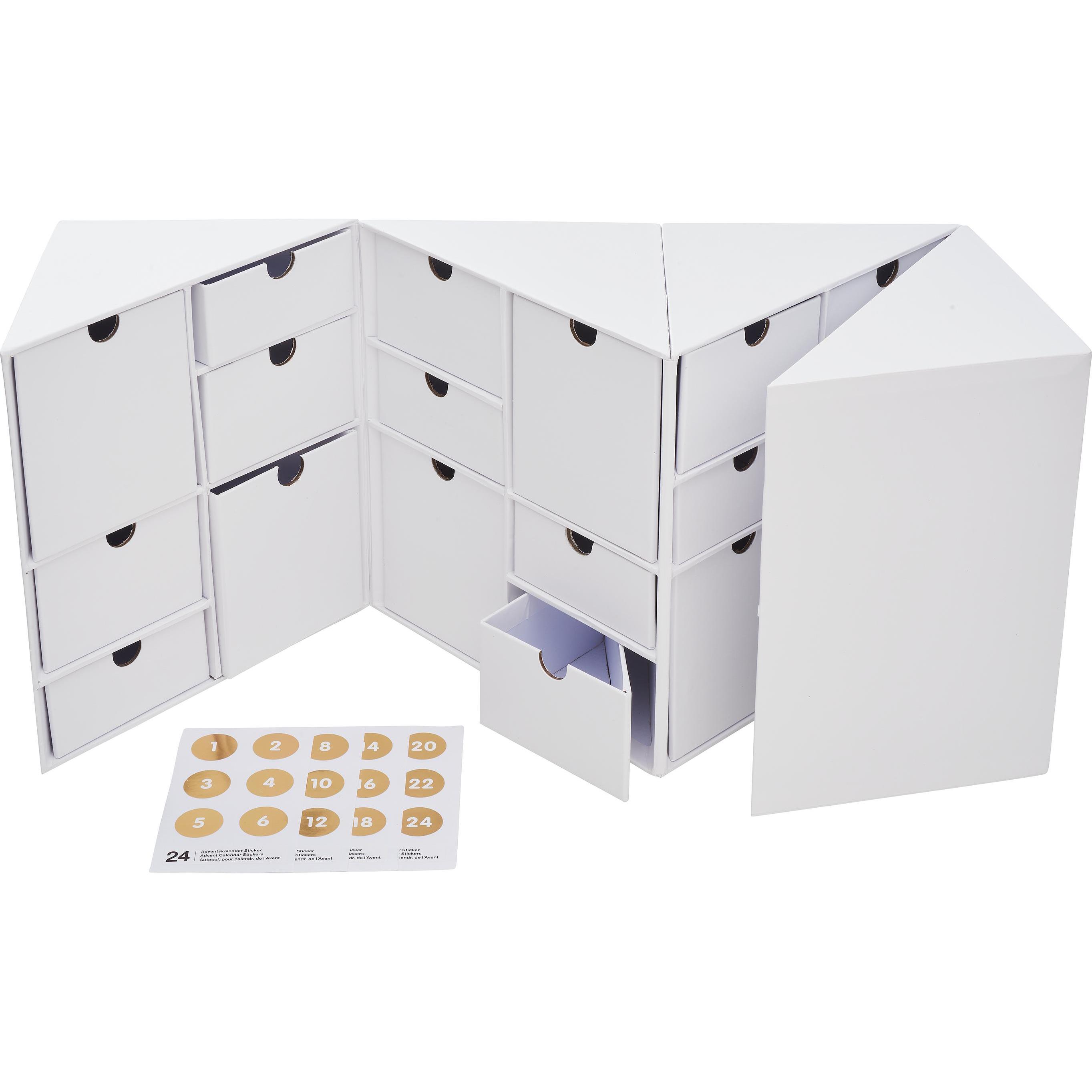 Rico Design, Aufbewahrungsbox, Klappschränkchen mit 24 Schüben, inkl. Zahl-Stickern in Gold (12.29 l)