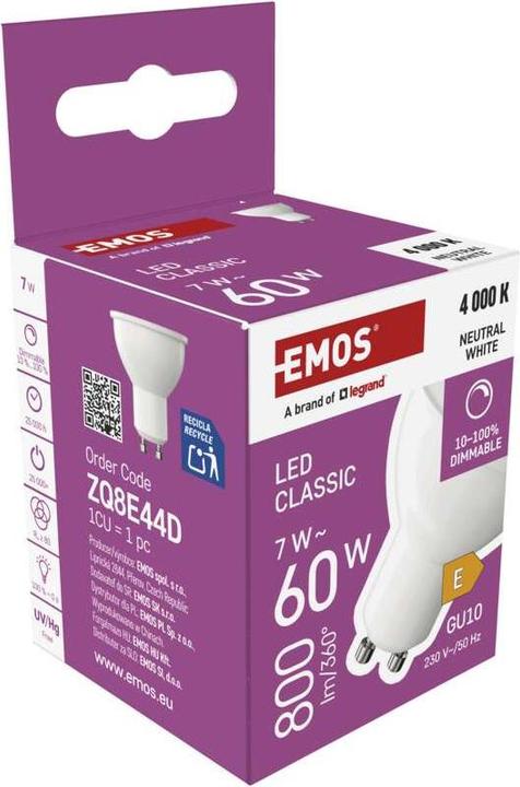 Produktbild Emos LED Lampe Classic MR16 / GU10 / 7 W (60 W) / 800 lm / Neutral Weiss / dimmbar (GU10, 800 lm, 1x)