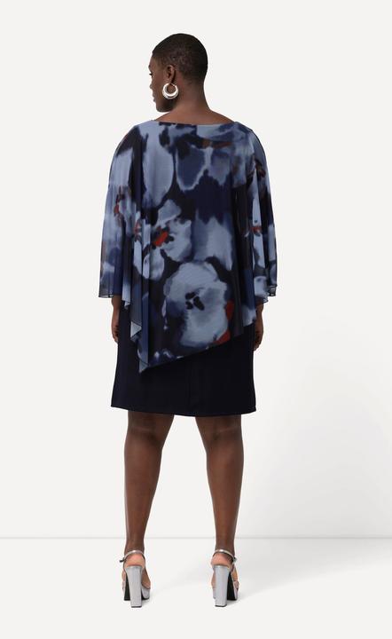 Image du produit Ulla Popken Robe à fleurs et col rond. Effet de superposition et manches 3/4 (50, 52)