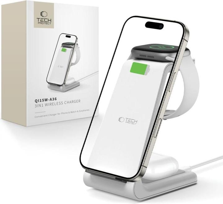 Produktbild Tech-Protect Dock station QI15W-A36 3IN1 WIRELESS CHARGER FOR APPLE White (10 W)