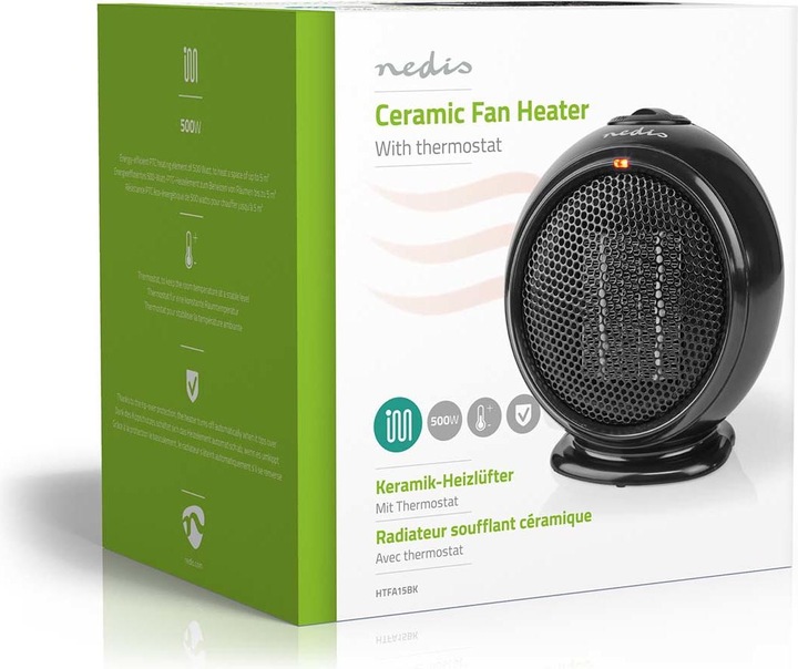 Immagine prodotto Nedis Keramik-PTC-Heizlüfter- 500 W- 1 Heizmodus- Verstellbares Thermostat- (500 W)