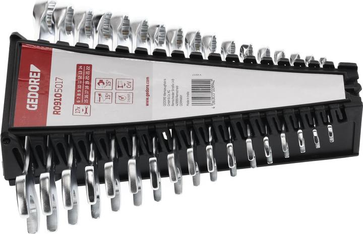 Produktbild Gedore Red red Ring-Maulschlüssel-Satz, 17-teilig, SW 6-22, Chrom-Vanadium-Stahl, Silber (19 mm, 6 mm, 12 mm, 14 mm, 22 mm, 16 mm, 10  mm, 21 mm, 18 mm, 7 mm, 17 mm, 11 mm, 15 mm, 8 mm, 9 mm, 13 mm, 20 mm)