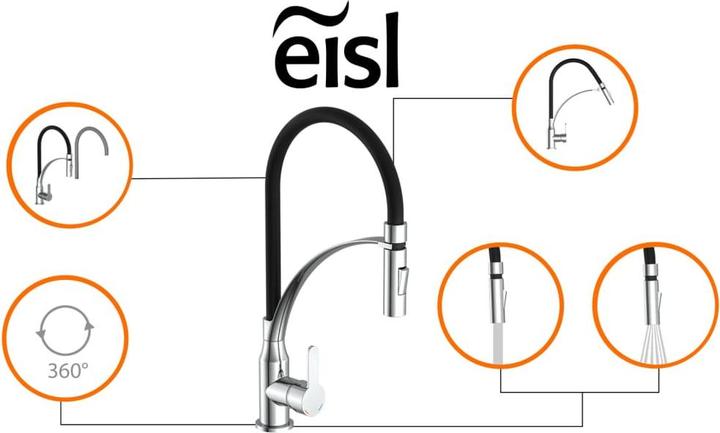 Produktbild Eisl Wasserhahn Küche CARNEO Spültischarmatur Chrom Schwarz Brause Ausziehbar Schwenkbar NI183CARCRB