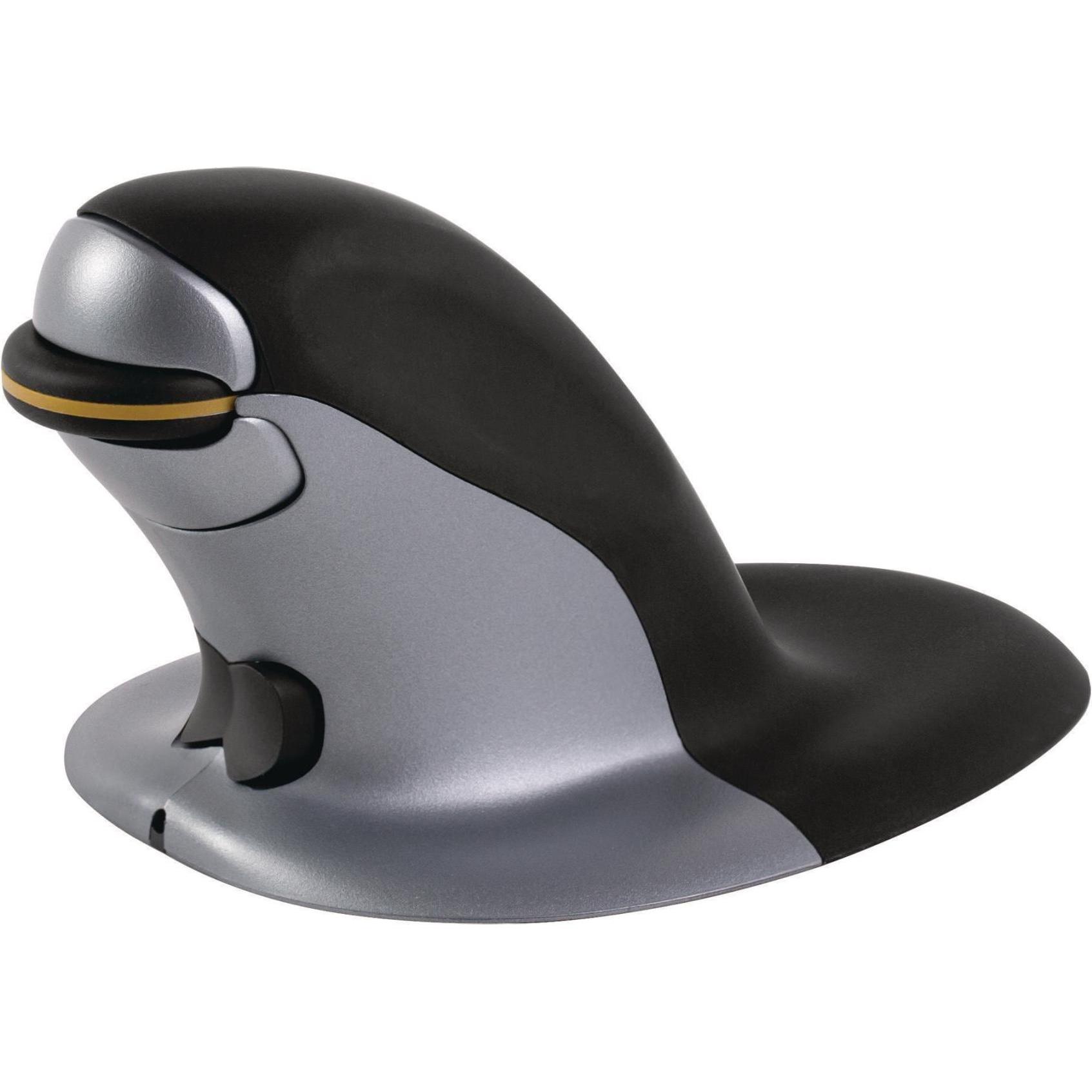 Fellowes Penguin Ambidextrous Vertical Mouse (Kabellos), Maus, Schwarz, Silber