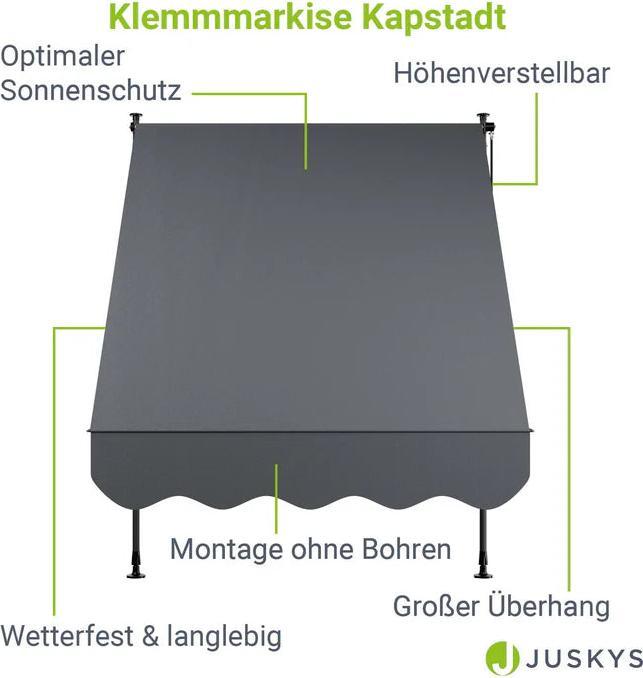 Image du produit Juskys Klemmmarkise Kapstadt 150x120 cm Grau (1.50 m)