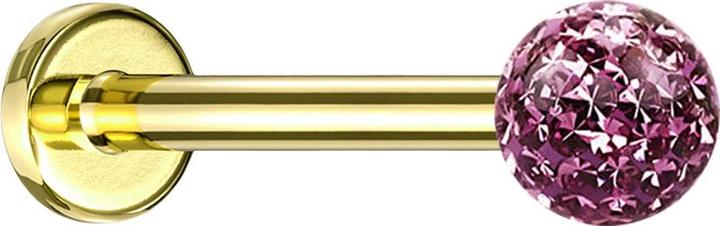 Actual product image Star Piercing Micro labret gold-plated with crystal ball light violet epoxy protective layer (Titanium G23, without brass)