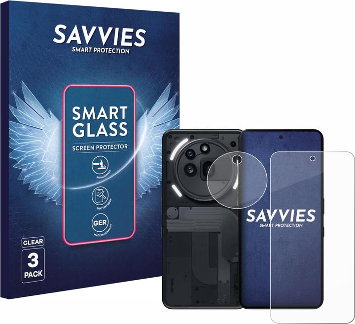Savvies Panzer Schutzglas für Nothing Phone (3a) Pro (Display+Kamera) Schutzfolie Displayschutz Display (3 Stk., Nothing Phone (3a) Pro)