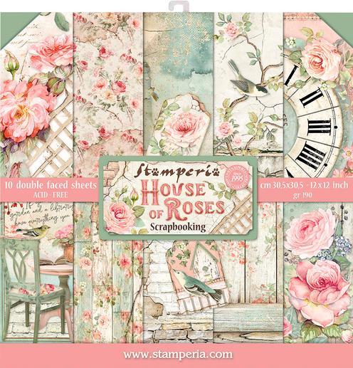 Produktbild Stamperia Scrapbook-Block "House of Roses", 10 Bogen, 30,5x30,5cm (190 g/m², 10 x)