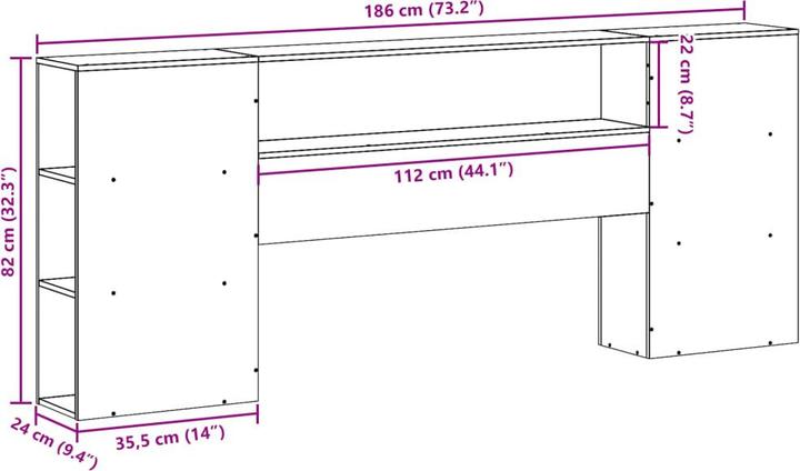 Actual product image vidaXL Kopfteil Bettkopfteil Betthaupt mit Stauraum 180cm Massivholz Kiefer (186 x 24 x 82 cm)
