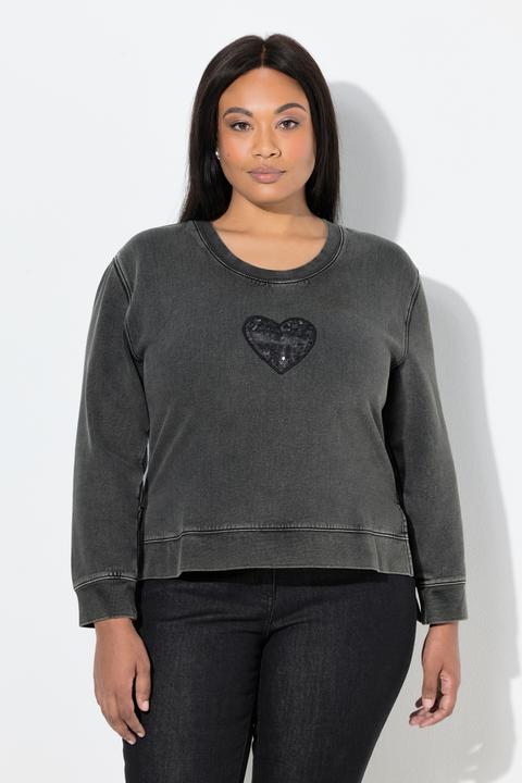 Produktbild Ulla Popken Sweatshirt, Pailletten-Herz, Rundhals, Langarm (58, 60)