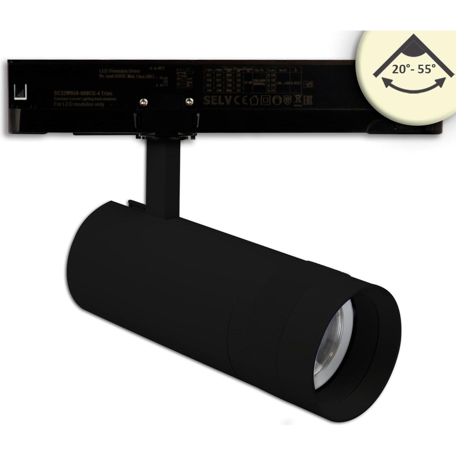 Isoled, Zubehör Beleuchtung, 3-Phasen Schienen-Strahler fokussierbar, 24W, 20°-55°, schwarz matt, 2700K, dimmbar