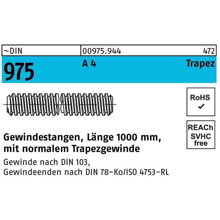 Zubehör Befestigungstechnik, Gewindestange DIN 975 Trapezgewinde TR 30 x 6 x 1000mm A 4