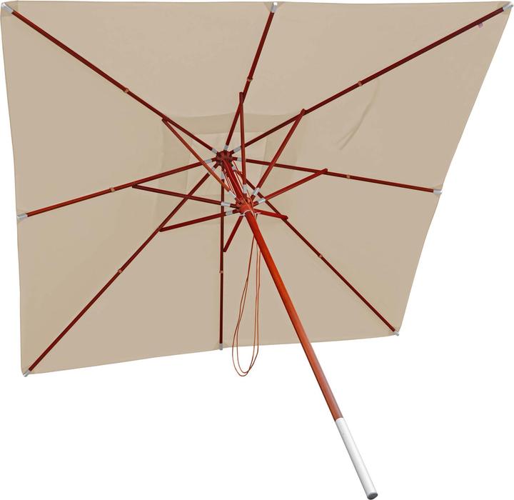 Produktbild Swisshandel24 Gastronomie Holz-Sonnenschirm, Gartenschirm, Polyester/Holz 14kg, eckig 3x3m Seilzug stosssicher - c (3 m)