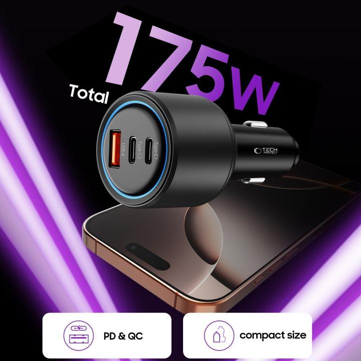Produktbild Tech-Protect CC04 3-port PD175W car charger - black